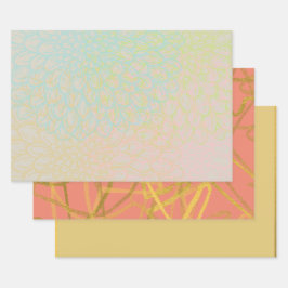 シック金ゴールドバイオレットピンクフローラ ラッピングペーパーシート