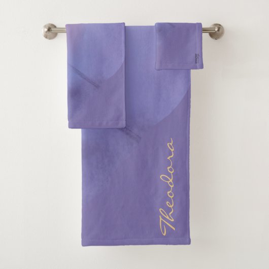 シック金ゴールドバイオレット抽象芸術フローラ バスタオルセット (インサイチュ)