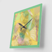 シック金ゴールドバタフライイエローターコイズ スクエア壁時計 (傾斜)