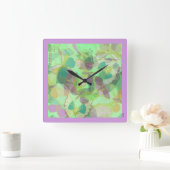 シック金ゴールドバタフライピスタチオ紫 スクエア壁時計 (ホーム)