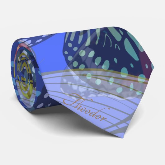 シック金ゴールドバタフライブルーイエローパターン ネクタイ (ロール)