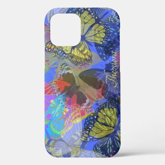 シック金ゴールドバタフライブルーイエロー Case-Mate iPhoneケース (裏面)