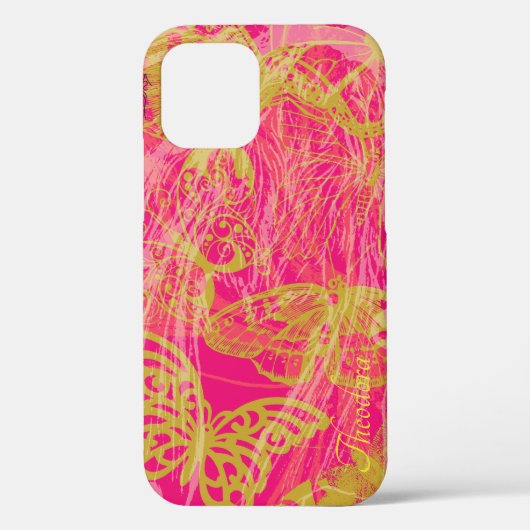 シック金ゴールドバタフライ明るい赤紫色 Case-Mate iPhoneケース (裏面)