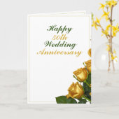 シック金ゴールドバラ結婚50周年 カード (黄色い花)