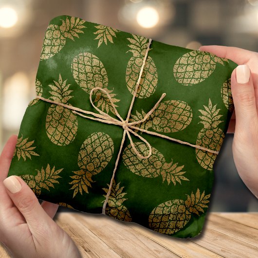 シック金ゴールドパイナップルトロピカルグリーン 薄葉紙