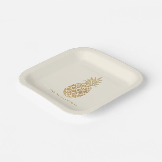 シック金ゴールドパイナップル ペーパープレート (傾斜あり)