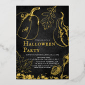 シック金ゴールドパンプキンブラックハローウィンパーティ 箔招待状 (正面)