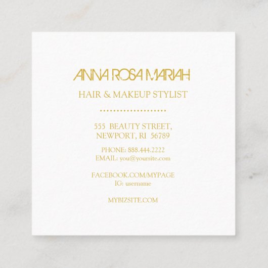 *~*シック金ゴールドパープルヘアガーリー化粧 スクエア名刺 (裏面)