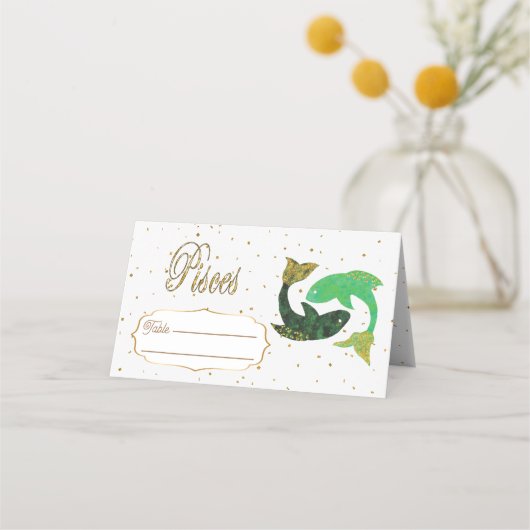 シック金ゴールドピセス〔占星術の〕十二宮図誕生日 プレイスカード (正面)