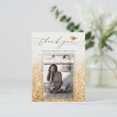 シック金ゴールドピンクグリッター卒業写真ありがとう ポストカード (スタンド正面)