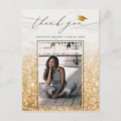 シック金ゴールドピンクグリッター卒業写真ありがとう ポストカード (正面)