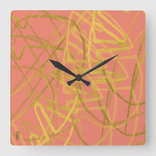 シック金ゴールドピンク抽象芸術 スクエア壁時計 (正面)