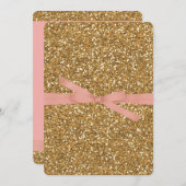 シック金ゴールドフェイクグリッターバラピンク 招待状 (正面/裏面)