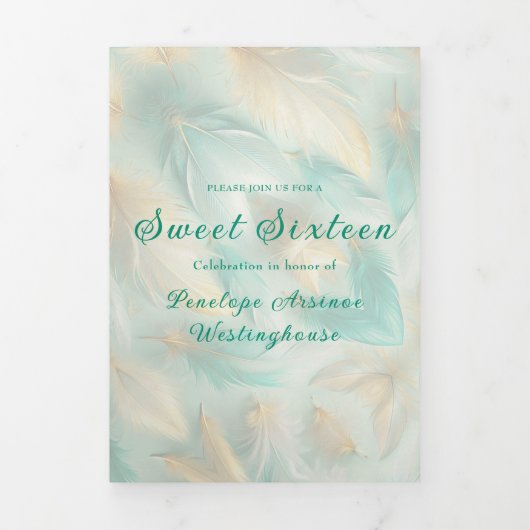 シック金ゴールドフェザーズスウィート16パーティの招待状 三つ折り招待状 (カバー)