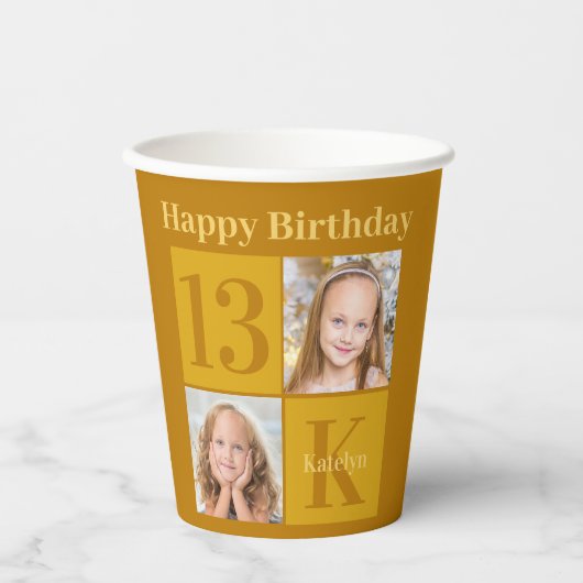シック金ゴールドフォトカスタム誕生日パーティー 紙コップ (正面)