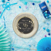 シック金ゴールドフラワーズハート50結婚th's Anniverssar ペーパープレート (パーティー)