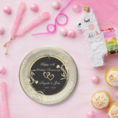 シック金ゴールドフラワーズハート50結婚th's Anniverssar ペーパープレート (パーティー)