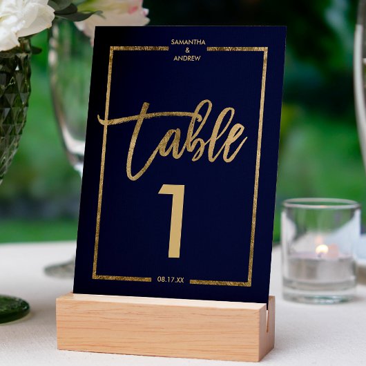 シック金ゴールドフレームスクリプトnavy blue table number テーブルナンバー