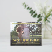 シック金ゴールドフレームフォトセーブ・ザ・デート案内 案内ポストカード (スタンド正面)