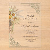 シック金ゴールドフレームボホフラワーズブライダルシャワー アクリル招待状 (正面)