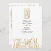 シック金ゴールドフローラブライダルシャワー 招待状 (正面/裏面)