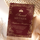 シック金ゴールドフローラブルガンディティアラシックスウィート16 招待状