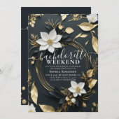 シック金ゴールドフローラリースバチェロレッテウィーケン 招待状 (正面/裏面)