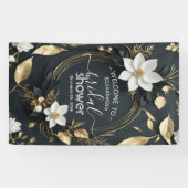 シック金ゴールドフローラリースブライダルシャワーウェルカムサイン 横断幕 (横)