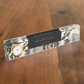 シック金ゴールドフローラルパターンタイポグラフィ デスクネームプレート (側面)