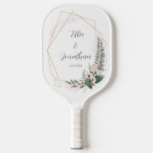 シック金ゴールドフローラ結婚フレームのカップル名日付 ピックルボールラケット (正面)