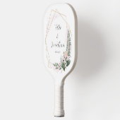 シック金ゴールドフローラ結婚フレームのカップル名日付 ピックルボールラケット (左)