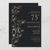 シック金ゴールドフローラ結婚75周年記念 セーブザデート (正面/裏面)