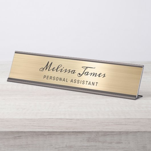 シック金ゴールドブラシメタルブラックスクリプト名 デスクネームプレート (正面)