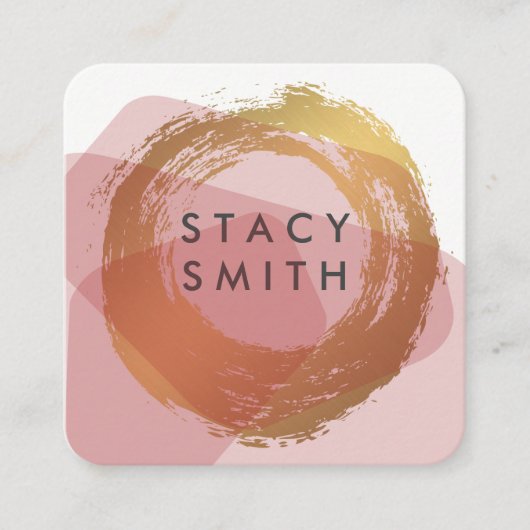 シック金ゴールドブラシモダンカラーブロック2 スクエア名刺 (正面)