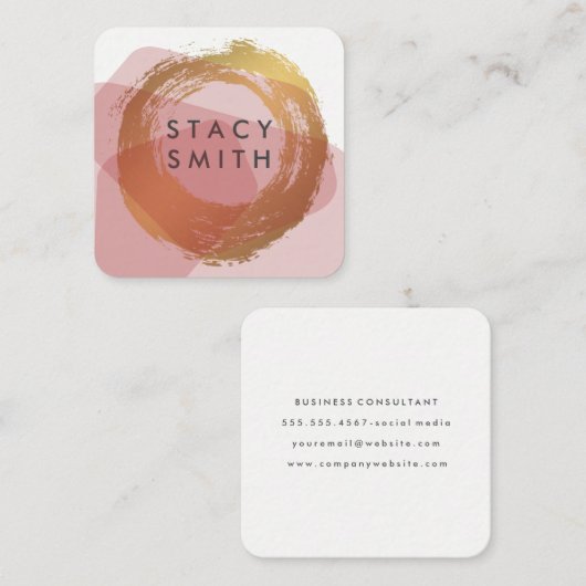 シック金ゴールドブラシモダンカラーブロック2 スクエア名刺 (正面/裏面)