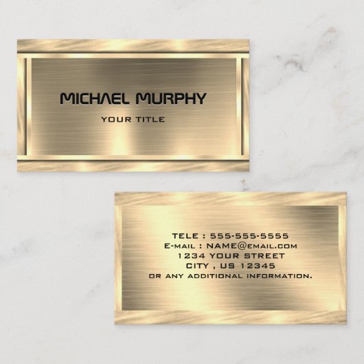 シック金ゴールドブラシ仕上げスパークリーメタルルック – カスタム 名刺 (正面/裏面)