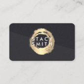 シック金ゴールドブラシ付きレザーカラーブロック 名刺 (正面)