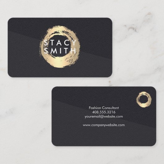 シック金ゴールドブラシ付きレザーカラーブロック 名刺 (正面/裏面)