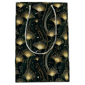 シック金ゴールドブラックアートデコフローラ ミディアムペーパーバッグ (正面)