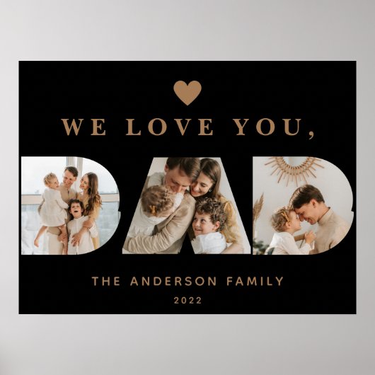 シック金ゴールドブラックカスタムパパ3枚のスクリプト写真 ポスター (正面)