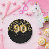 シック金ゴールドブラックレオパードプリント90誕生日 ペーパープレート (パーティー)