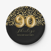 シック金ゴールドブラックレオパードプリント90誕生日 ペーパープレート (正面)
