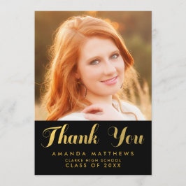 シック金ゴールドブラック卒業写真サンキューカード 案内状