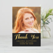 シック金ゴールドブラック卒業写真サンキューカード 案内状 (スタンド正面)