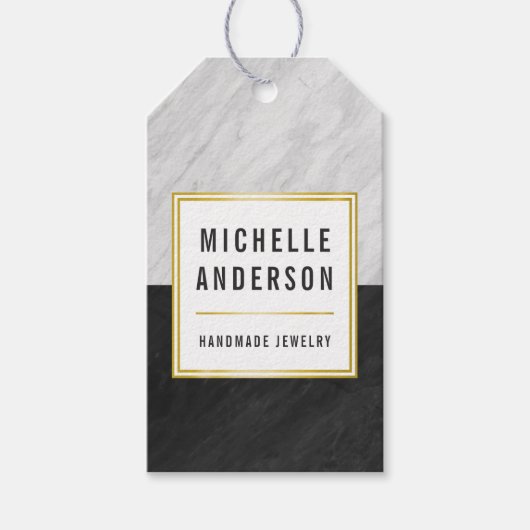 シック金ゴールドブラック&ホワイト大理石ハンドメイドジュエリー ギフトタグ (正面)