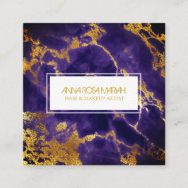 *~*シック金ゴールドブルーガーリーマーブルヘアメイクアップ スクエア名刺