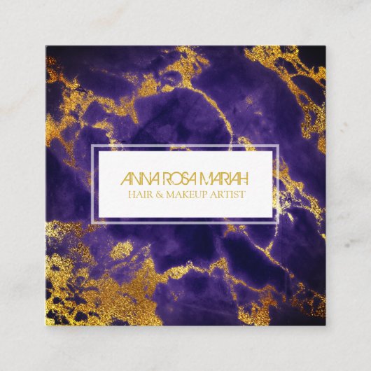 *~*シック金ゴールドブルーガーリーマーブルヘアメイクアップ スクエア名刺 (正面)