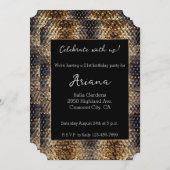 シック金ゴールドブロンズブラックスネークスキン 招待状 (正面/裏面)