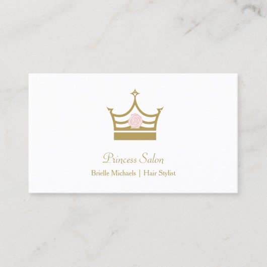 シック金ゴールドプリンセスクラウンピンクローズ美容師 名刺 (正面)
