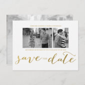 シック金ゴールドプリント |日付はがきを保存 案内ポストカード (正面/裏面)